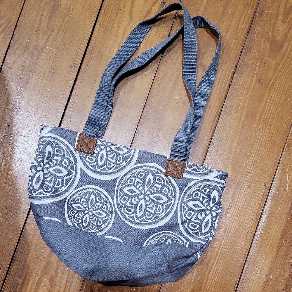 Thirty One Damask Gray Patterned Mini Tote Bag